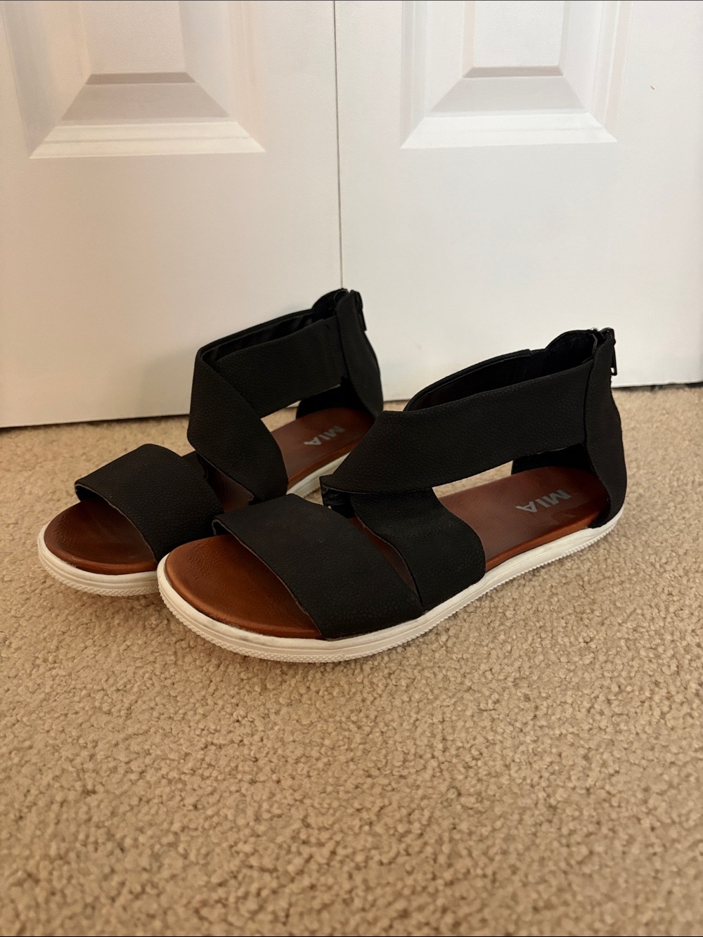 MIA Black Elastic Strappy Sandals with White Platform
